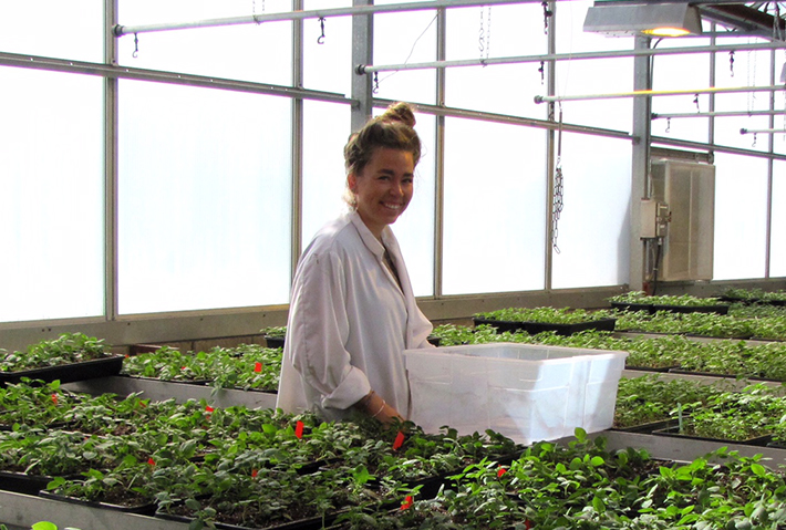 A woman tending to a garden